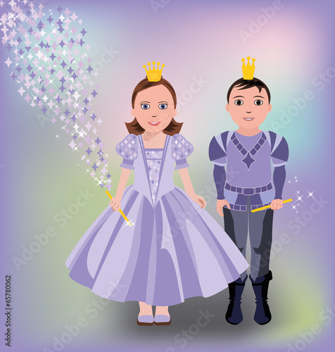 Little magic princess and prince, vector illustration