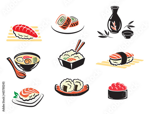 Set of Japanese seafood icons