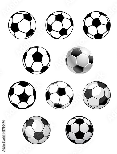 Set of soccer and football balls
