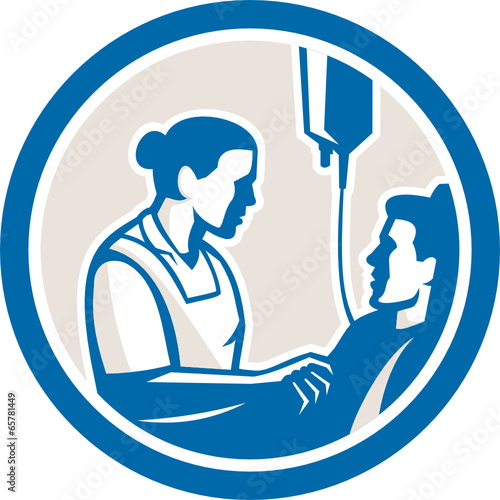 Nurse Tending Sick Patient Circle Retro