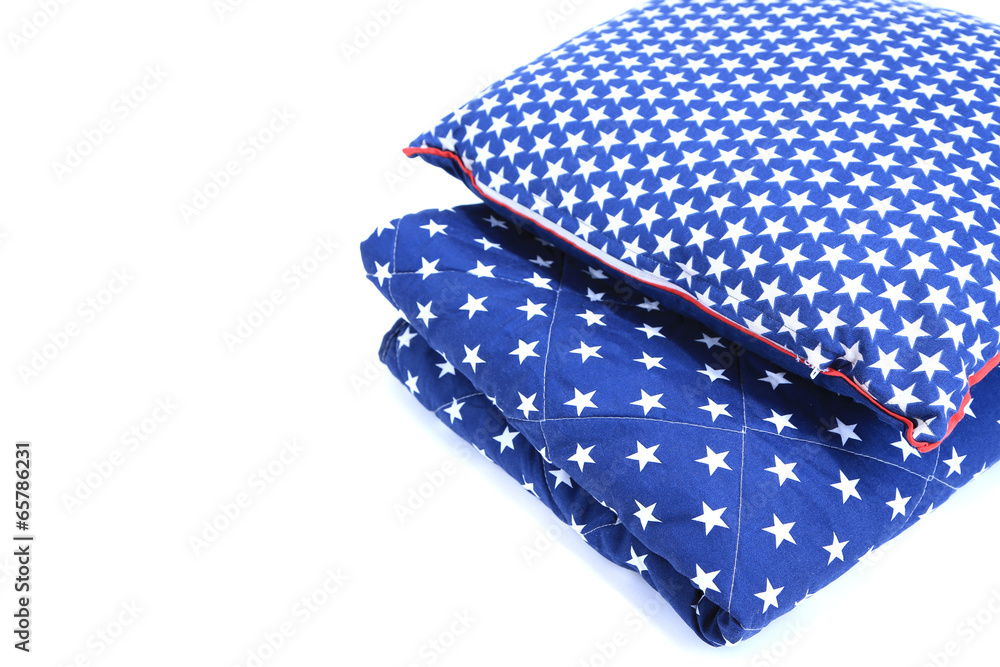 Bright pillow and plaid isolated on white Bright pillow and plaid isolated on white