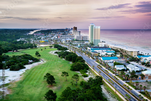 Panama City Beach, Florida, view of Front Beach Road at sunrise photo