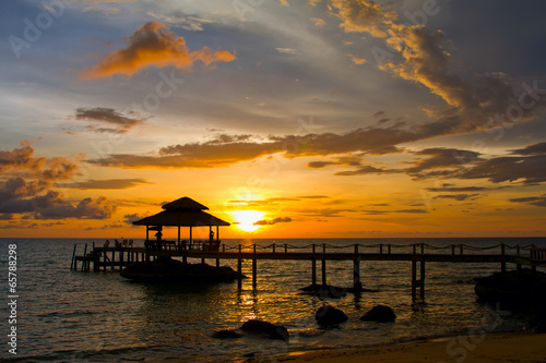 Sunset over the beach, island Koh Kood, Thailand.
