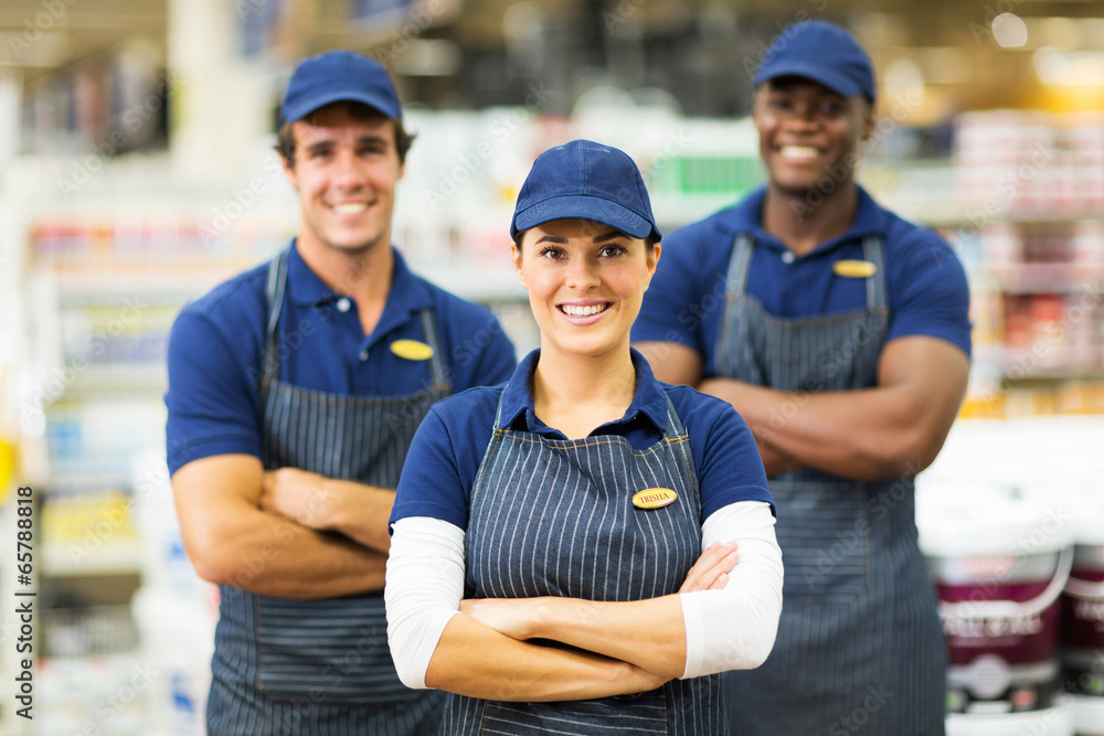 female hardware store worker and team female hardware store worker and team