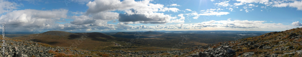 Panoramic view from Yllästunturi in Lapland, northern Finland.