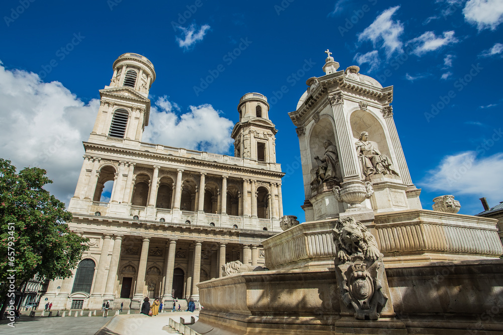 Church of Saint Sulpice with fountain, Paris, France