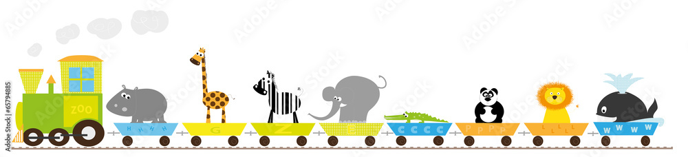 Fototapeta premium animals long train- vectors ilustration for kids