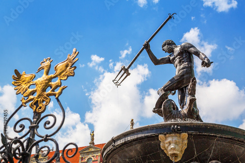 Famous Neptune fountain, symbol of Gdansk, Poland