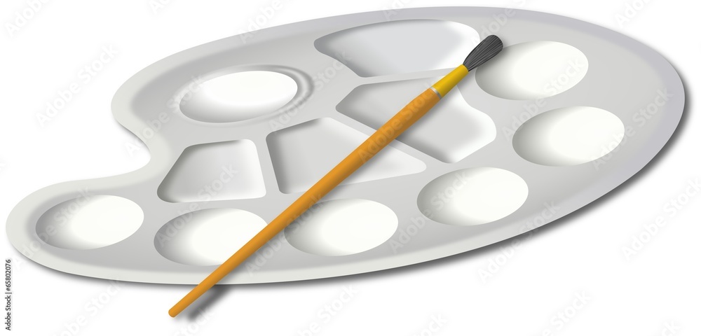 White plastic empty painting palette with small brush White plastic empty painting palette with small brush