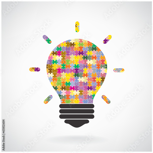 Creative puzzle light bulb Idea concept background,education con