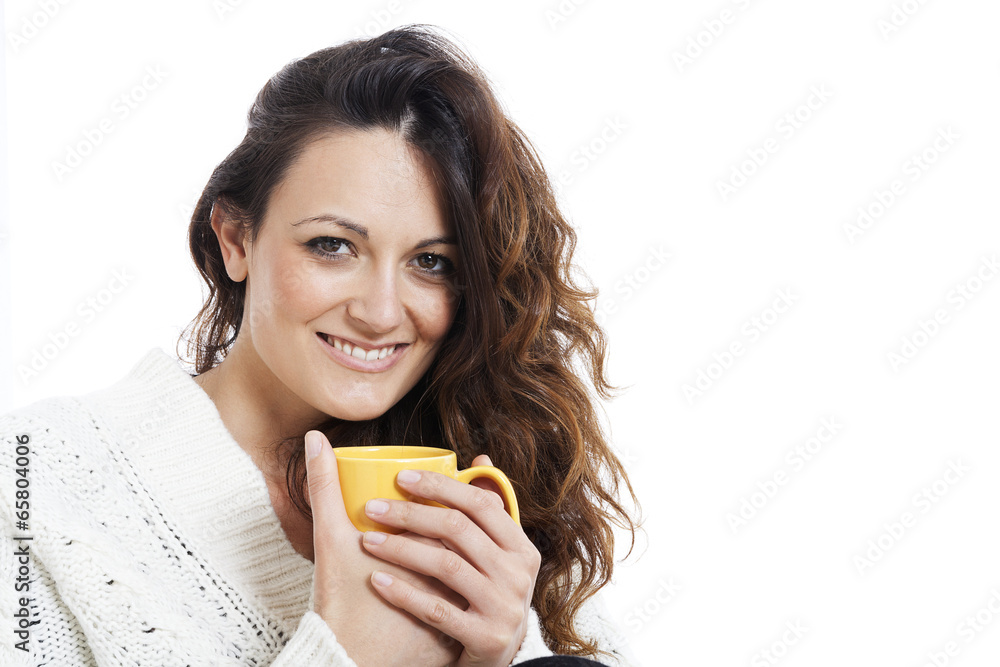 young beautiful woman with cup in bed young beautiful woman with cup in bed