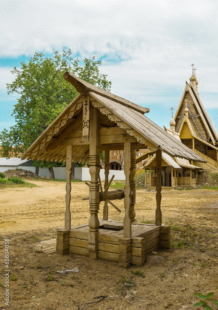 Old wooden draw-well  for obtaining water