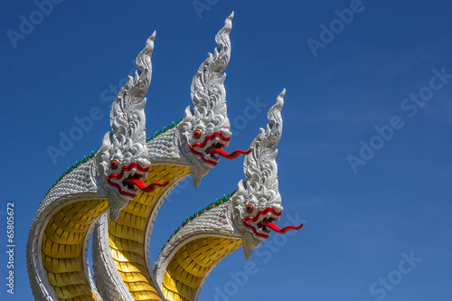 silver serpent king on the stairs  in buddhist temple