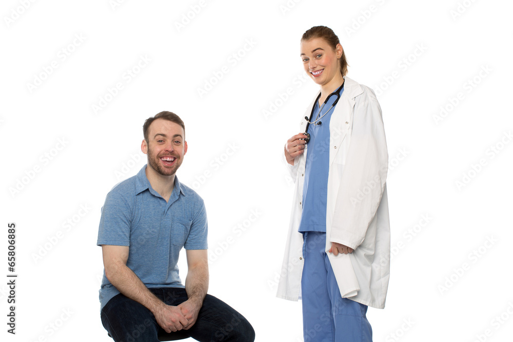 Male Patient and Female Doctor Smiling Male Patient and Female Doctor Smiling