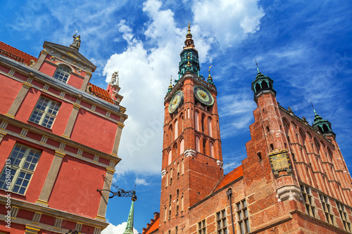 Architecture of historical city hall in Gdansk, Poland