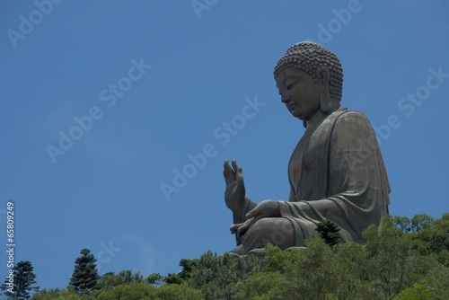Big Buddha appearing to sit among trees