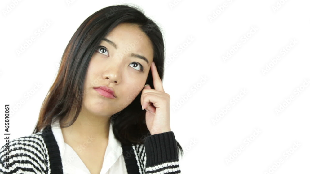asian girl isolated on white worried scratching head asian girl isolated on white worried scratching head