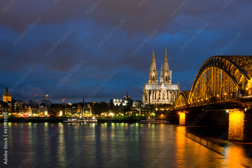 Night View of Cologne Cathedral & Skyline