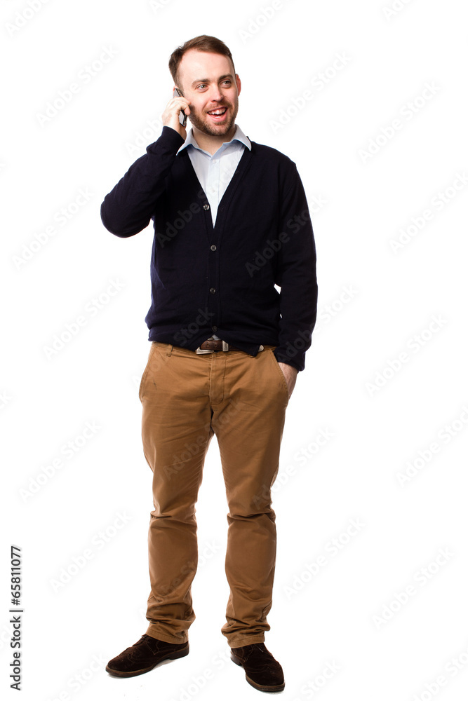 Man Dressed Casually Talking on Mobile Phone Man Dressed Casually Talking on Mobile Phone