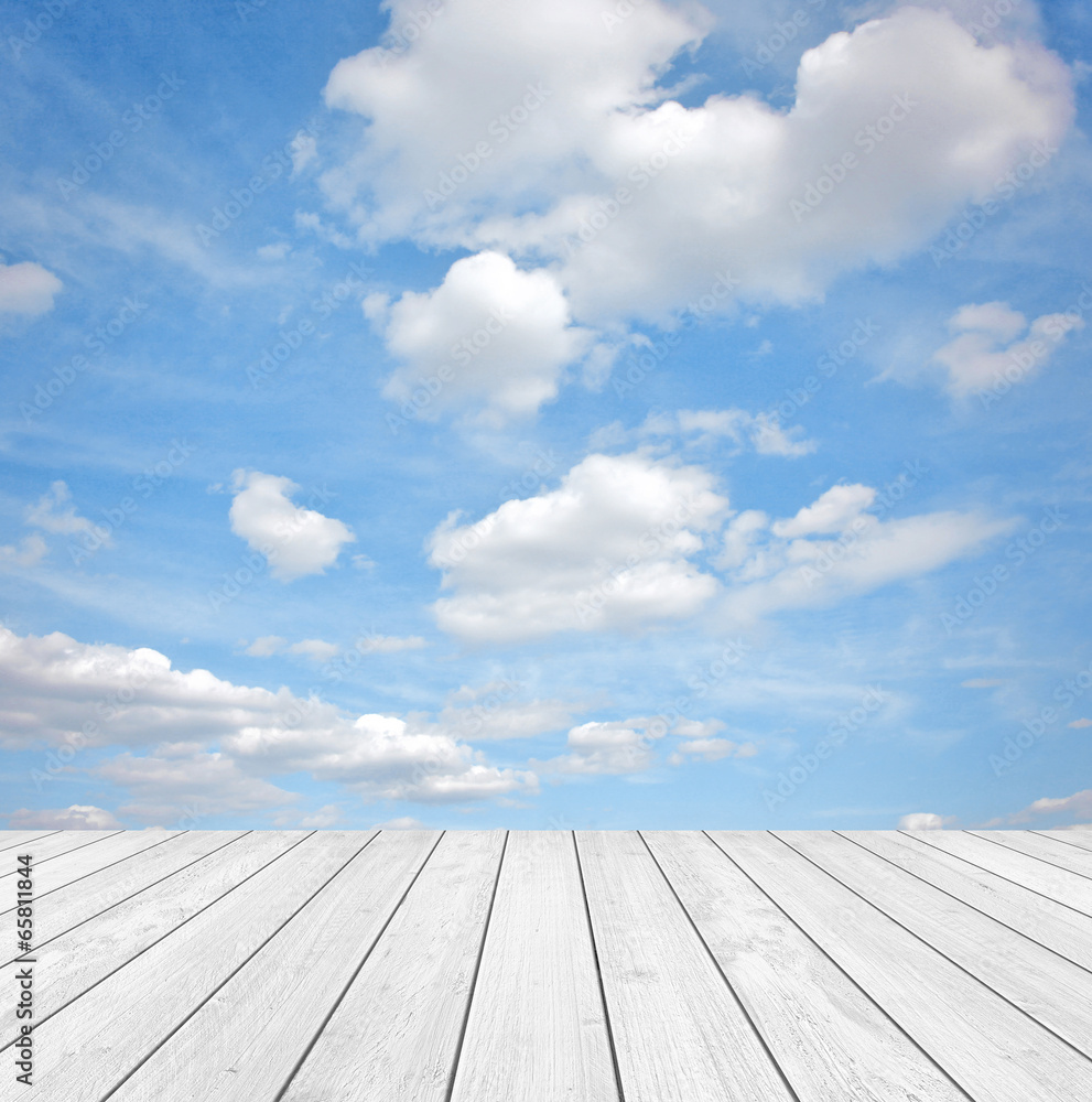 Cloudy Background with Wood Cloudy Background with Wood