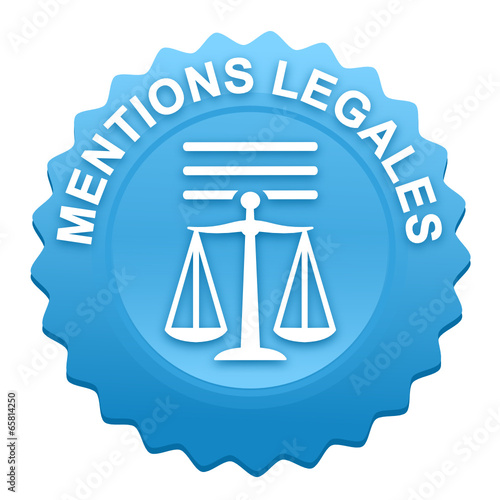 mentions légales sur bouton web denté bleu