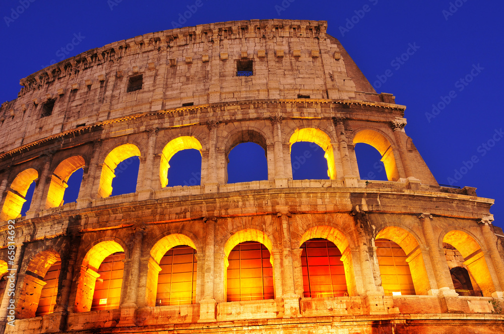 the Coliseum in Rome, Italy, at night