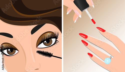 Make-up twice illustration, mascara and nail polish