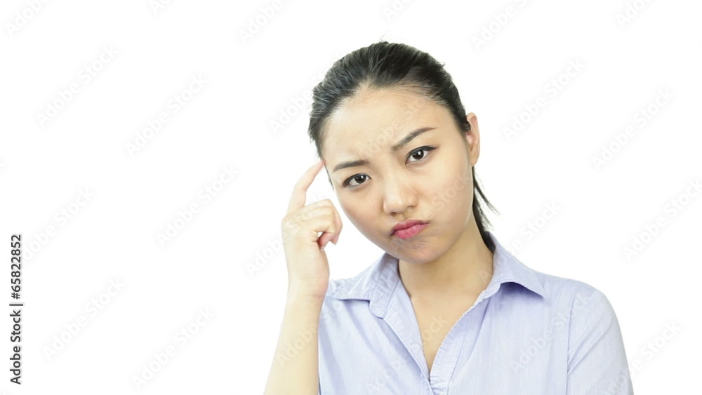 asian business woman isolated on white thinking scratching head asian business woman isolated on white thinking scratching head