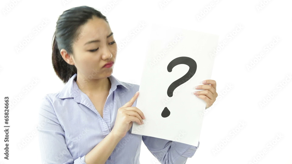 asian business woman isolated on white confused with question asian business woman isolated on white confused with question