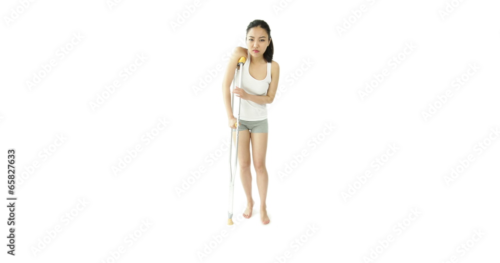 sport girl isolated on white injured with crutch sport girl isolated on white injured with crutch
