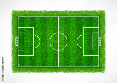 top view of an empty soccer field with realistic grass texture