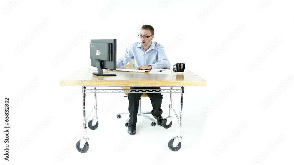 business man with computer isolated white business man with computer isolated white