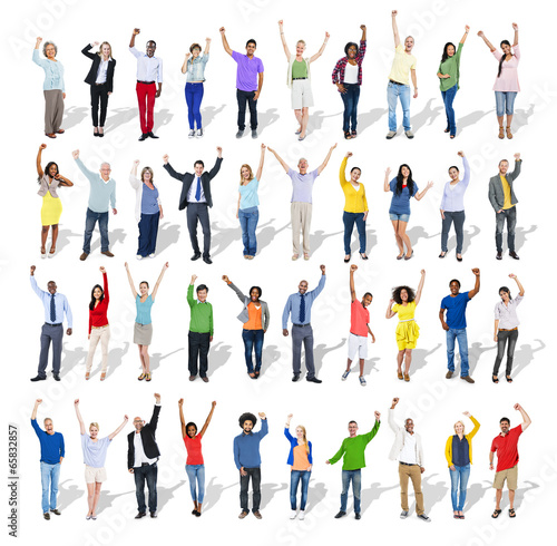 Multi-Ethnic Group of People with Arms Raised