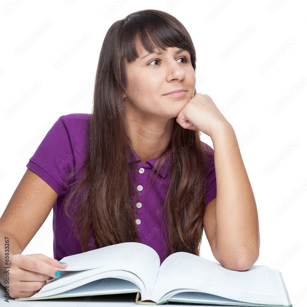 attractive caucasian thoughtful girl with book attractive caucasian thoughtful girl with book