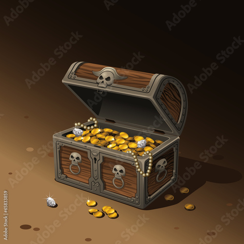 Treasure Chest Opens with Coins, Jewelry and Pearl Necklace