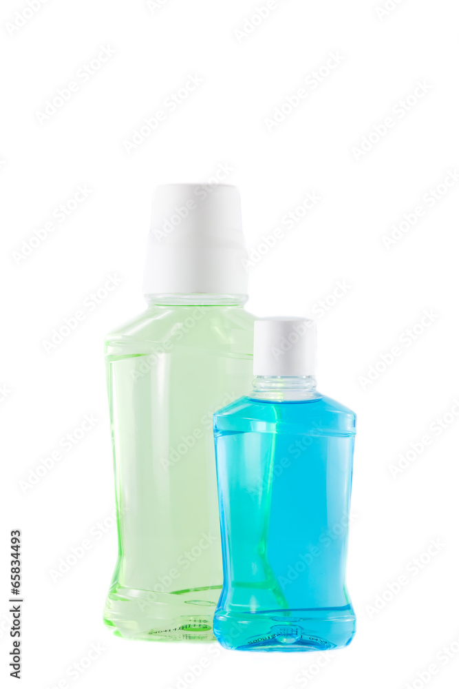 bottles with mouthwash bottles with mouthwash