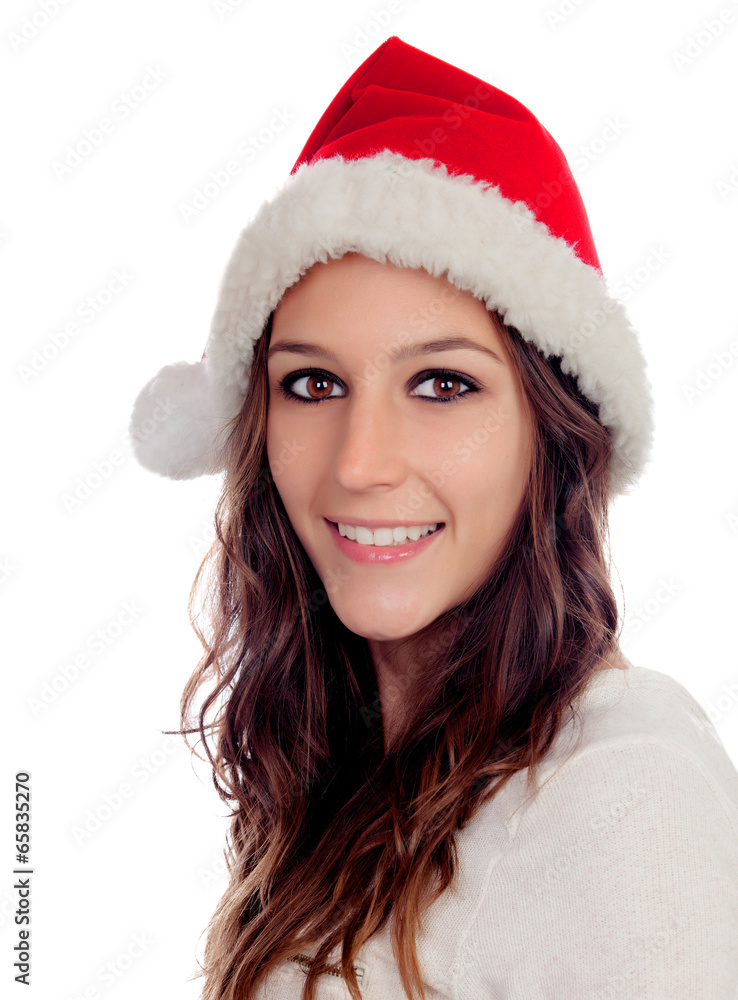 Attractive casual girl with Christmas hat Attractive casual girl with Christmas hat