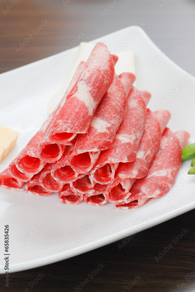 high quality Beef slices on white plate korean grilled menu high quality Beef slices on white plate korean grilled menu