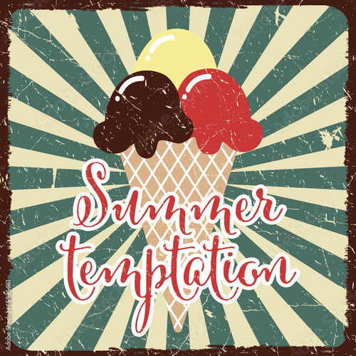 Retro ice cream poster, holiday and summer concept