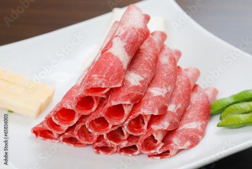 Fresh Beef slices on white plate korean BBQ