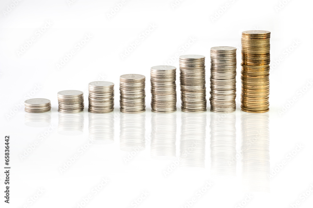 Rising Silver and gold Thai baht coins charts isolated Rising Silver and gold Thai baht coins charts isolated