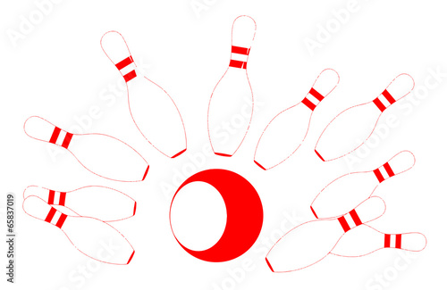 Red Bowling Pins and Ball