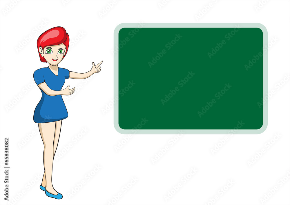 Beautiful teacher woman in front of chalkboard vector illustrati