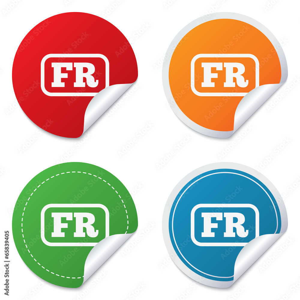 French language sign icon. FR translation.