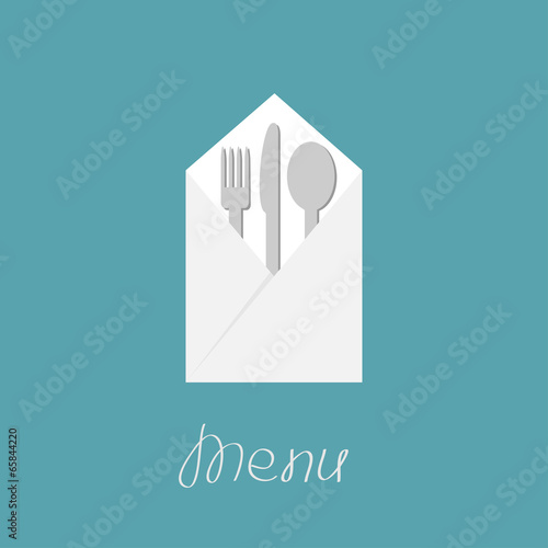 Silver fork knife spoon  napkin. Menu cover in flat design