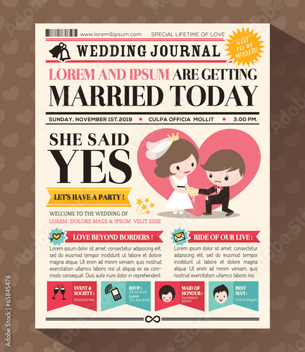 Cartoon Newspaper Wedding Invitation card Design