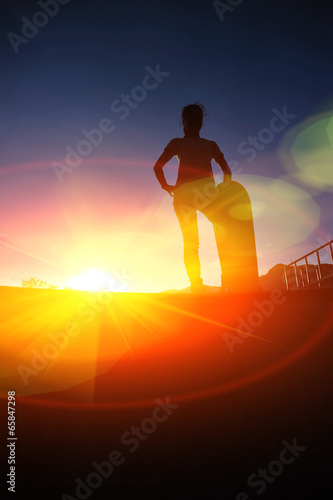 skateboarding woman sunrise skatepark