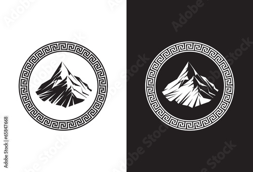 Illustration of Mount Olympus inside a Greek Key