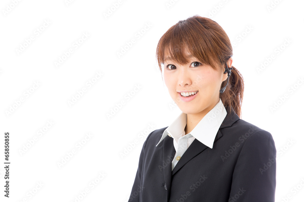 asian businesswoman with headset on white background asian businesswoman with headset on white background