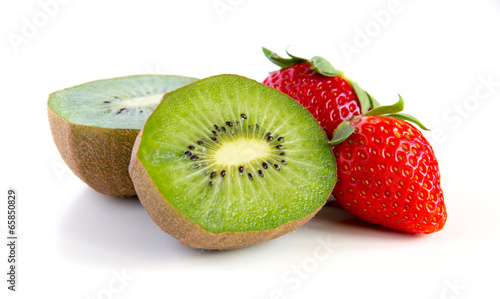 ripe and juicy kiwi and strawberry close-up